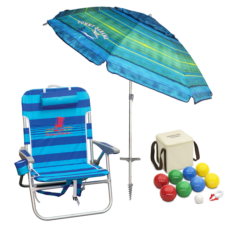 Maui beach gear rentals for beach chair, beach umbrella and bocce ball beach game.